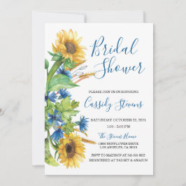 Sunflower Yellow Blue Floral Fall Bridal Shower Inbjudningar