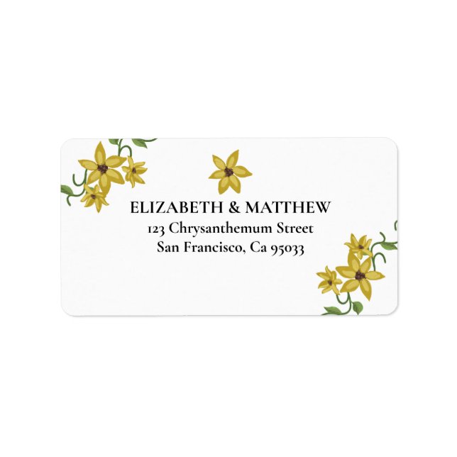 Sunflower Yellow Floral Botanical Hand drawn Oil Adressetikett (Framsidan)