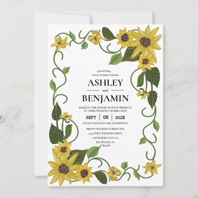 Sunflower Yellow Floral Botanical Hand drawn Oil  Inbjudningar (Framsida)