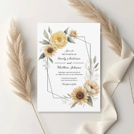 Sunflower Yellow Floral Frame Wedding Invitation Inbjudningar