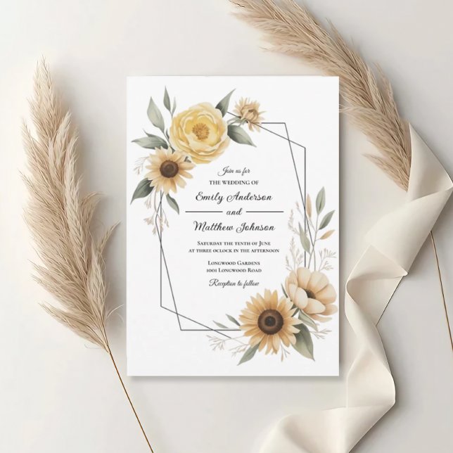 Sunflower Yellow Floral Frame Wedding Invitation Inbjudningar (Skapare uppladdad)