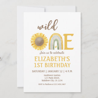 Sunflower Yellow Wild One 1st Birthday Inbjudningar