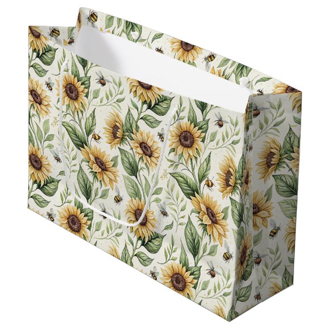 Sunflowers and Bumble Bees Floral Gift Bag (Framsidan Vinklad)