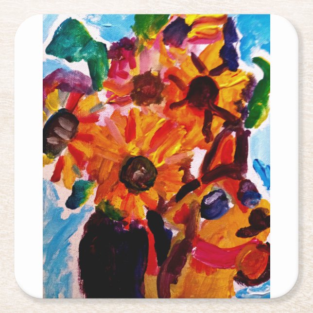 Sunflowers and chihuahua  underlägg papper kvadrat (Framsidan)