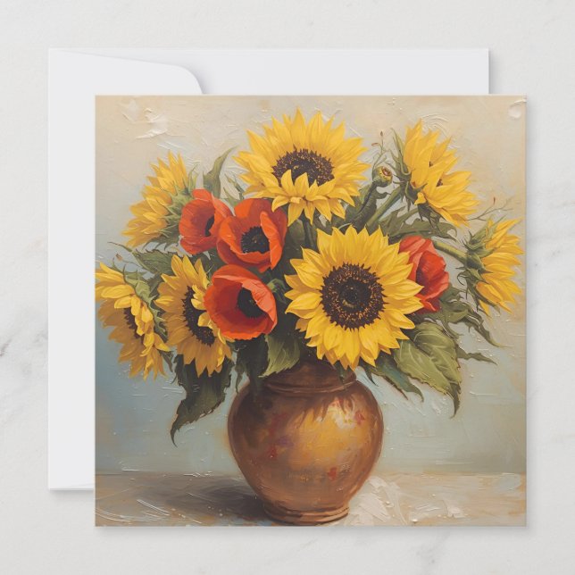Sunflowers and Red Poppy Flowers Still Life  Kort (Framsida)