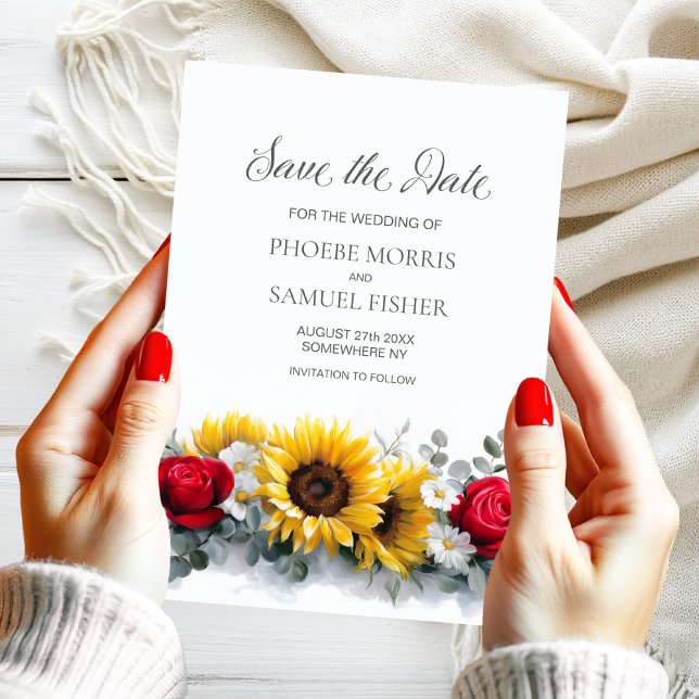 Sunflowers and Roses Wedding Save the Date Spara Datumet (Skapare uppladdad)