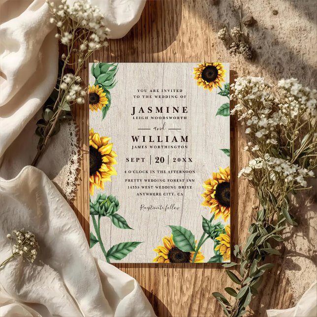 Sunflowers And Wood Rustic Country QR Code Wedding Inbjudningar (Skapare uppladdad)