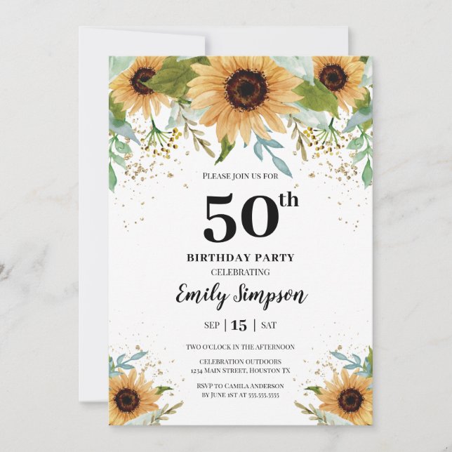 Sunflowers Birthday Invitation Inbjudningar (Framsida)