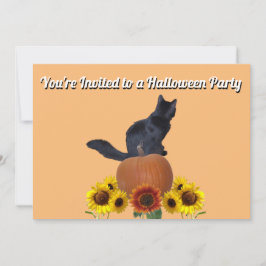  Sunflowers Black Cat Pumpkins Halloween Orange  Inbjudningar