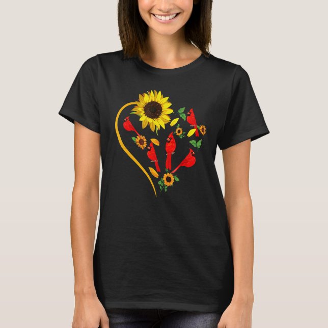 Sunflowers Cardinal Birds Cute Heart Shape Funny B T Shirt (Framsida)