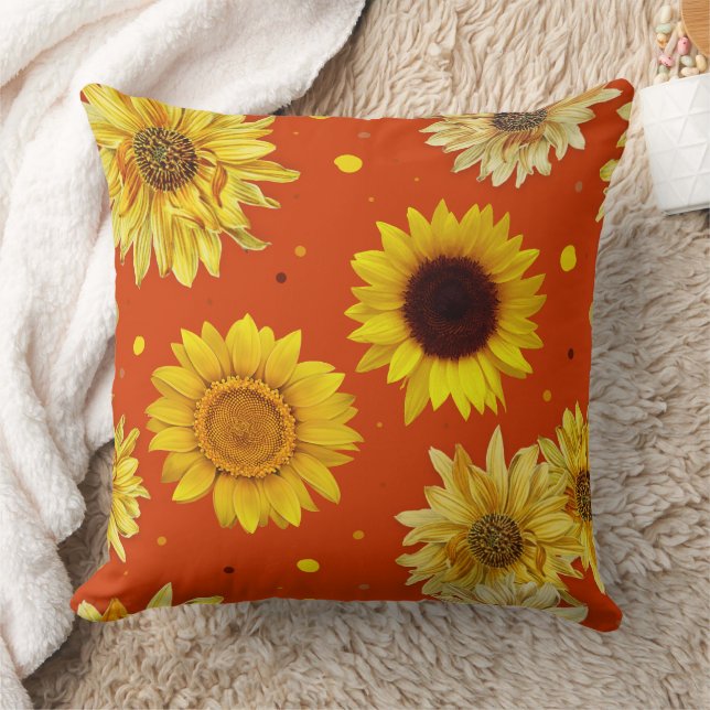 Sunflowers Dots Orange  Kudde (Filt)