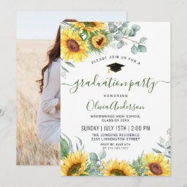 Sunflowers Eucalyptus Graduation Party PHOTO Inbjudningar