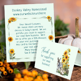 Sunflowers Farmers Market Folded Customer Thanks Visitkort