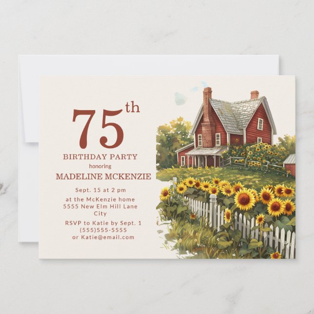 Sunflowers Farmhouse 75-årsfirande  Inbjudningar (Framsida)