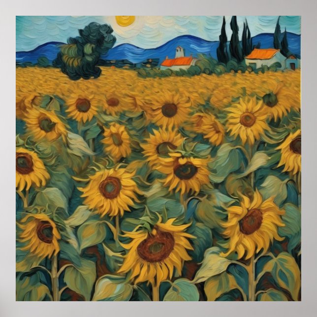 sunflowers field Póster Poster (Framsidan)