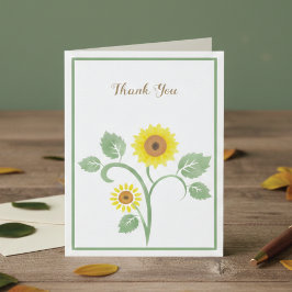Sunflowers Greenery Wedding Folded Thank You Card Tack Kort