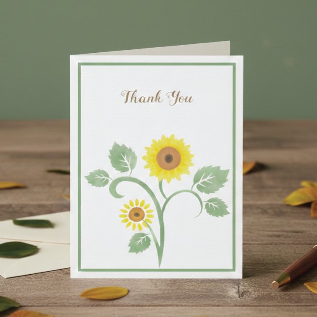 Sunflowers Greenery Wedding Folded Thank You Card Tack Kort (Skapare uppladdad)