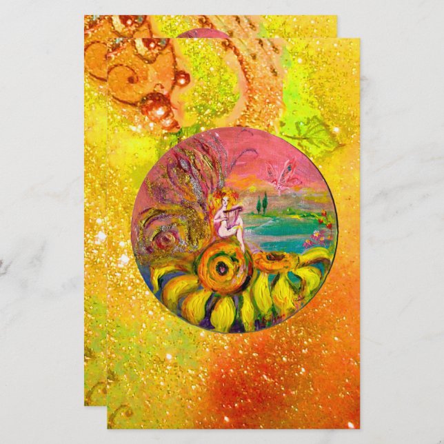 SUNFLOWERS Gult Red Brown Blommigt Brevpapper (Fram/baksida)