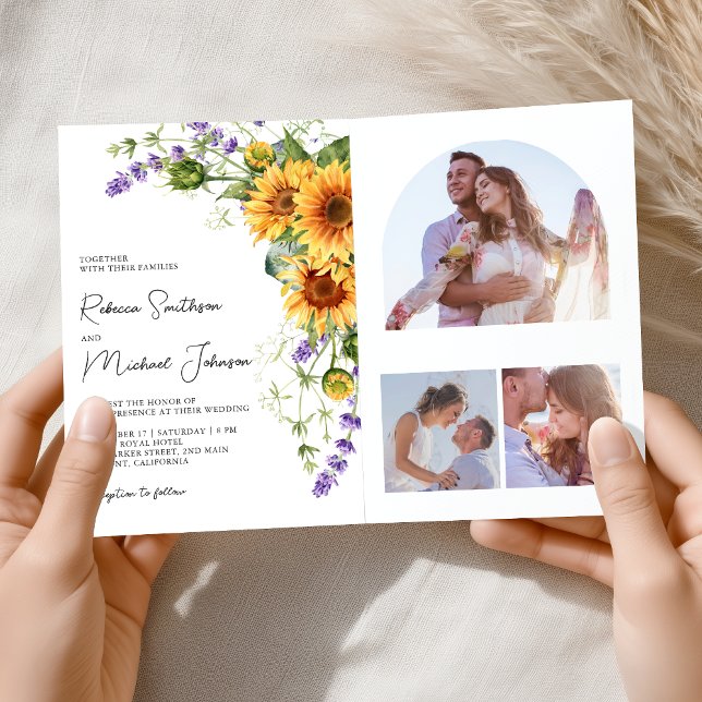 Sunflowers Lavender All in One QR Code Wedding Inbjudan (Skapare uppladdad)