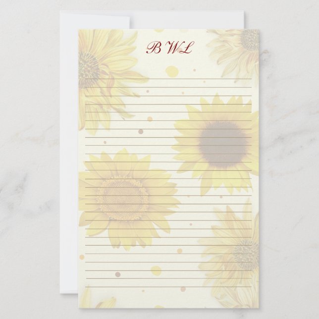 Sunflowers Lined Monogram Writing Paper Brevpapper (Framsida)