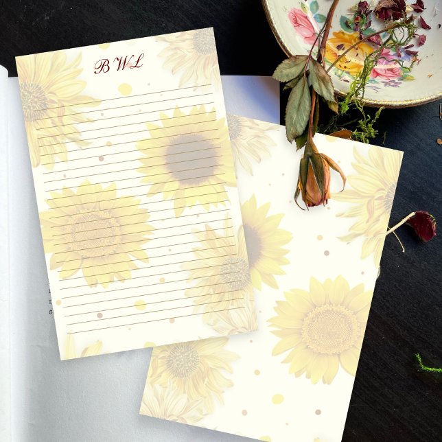 Sunflowers Lined Monogram Writing Paper Brevpapper (Skapare uppladdad)