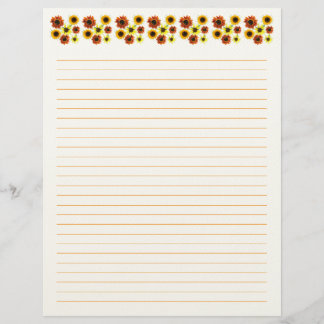 Sunflowers Lined Stationery Paper Brevhuvud