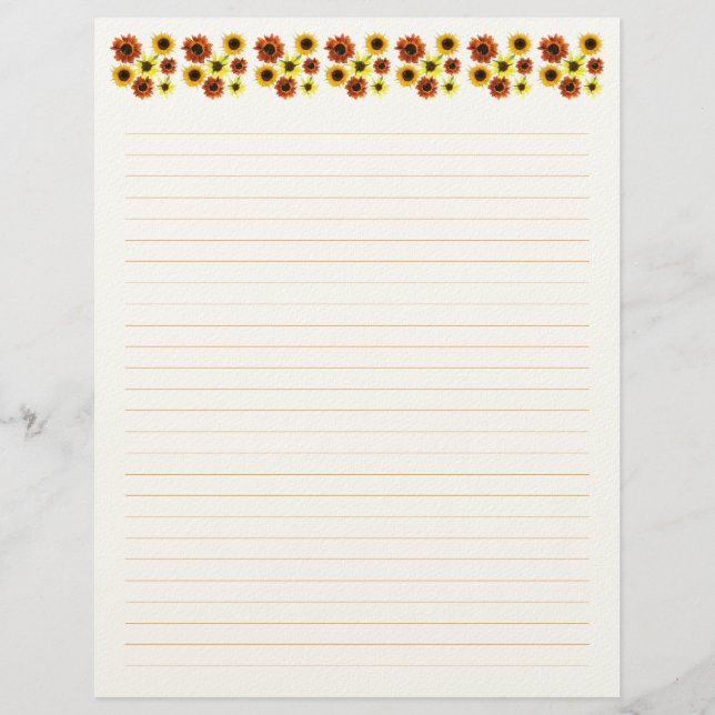 Sunflowers Lined Stationery Paper Brevhuvud (Framsida)