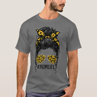 Sunflowers Mom Life Mom Skull Bun Hair Sunglasses  T Shirt