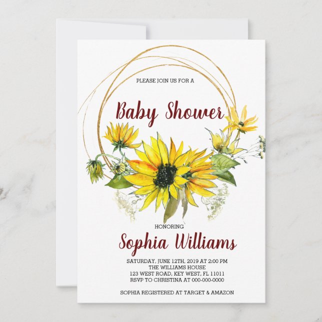 SunFlowers och Boho Baby Shower Inbjudningar (Framsida)