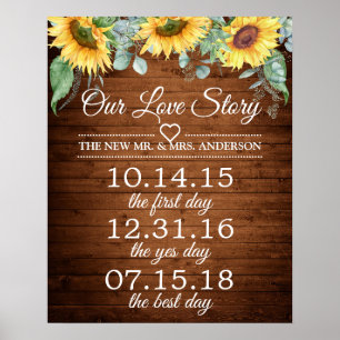 Sunflowers Our Love Story Timeline Wedding Sign Poster