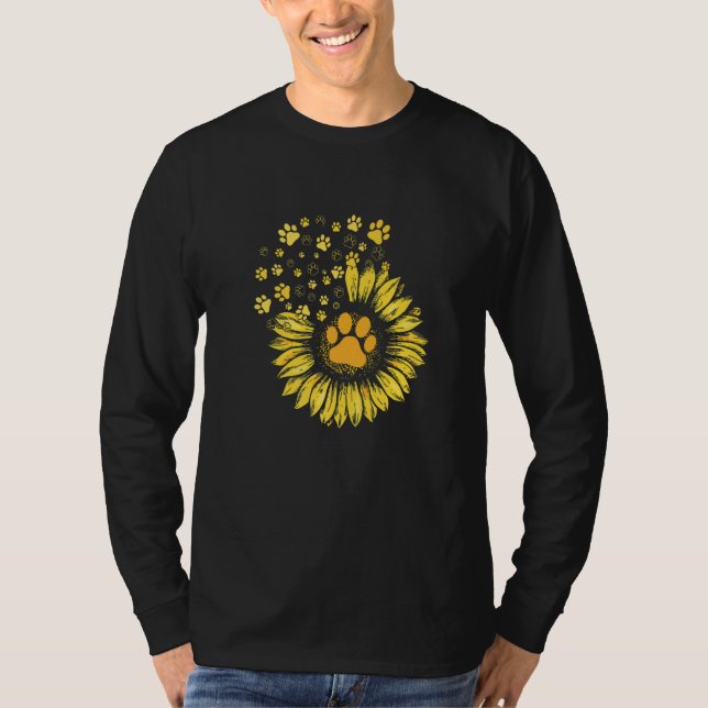 Sunflowers Pet Paw Prints Dog Cat T Shirt (Framsida)
