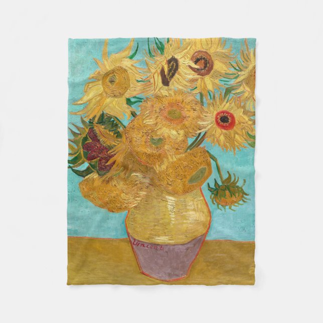 Sunflowers, Post Impressionist Still Life Painting Fleecefilt (Framsidan)