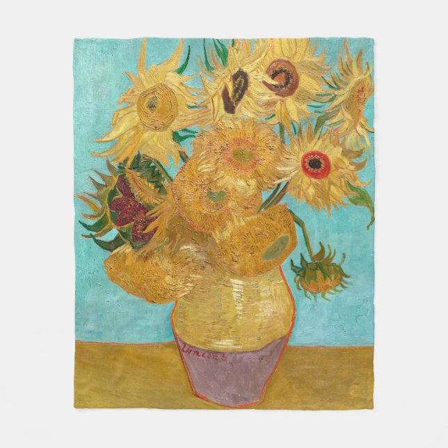 Sunflowers, Post Impressionist Still Life Painting Fleecefilt (Framsidan)