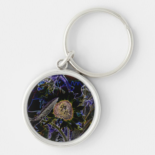 SUNFLOWERS RUND SILVERFÄRGAD NYCKELRING (Framsidan)