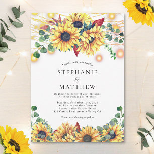 Sunflowers String Lights Mason Jars Fall Wedding Inbjudningar