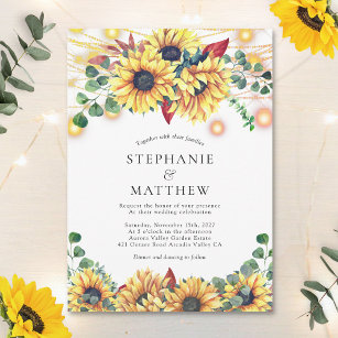 Sunflowers String Lights Mason Jars Fall Wedding Inbjudningar