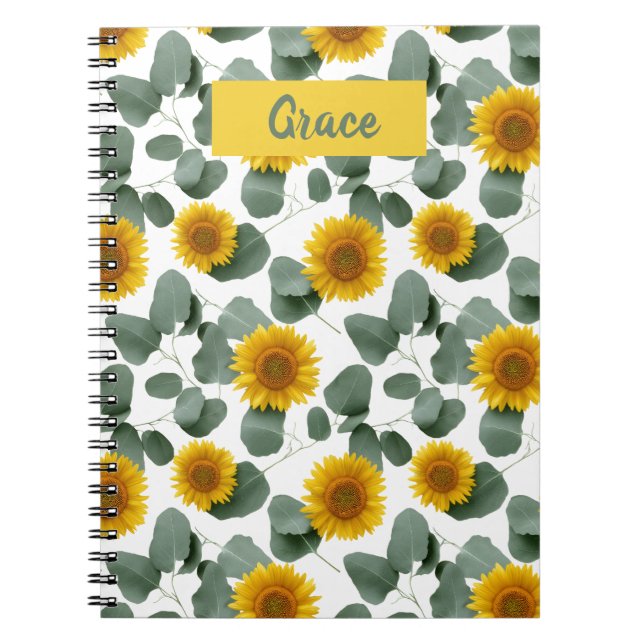 Sunflowers with Eucalyptus Leaves Pattern Custom Anteckningsbok (Framsidan)