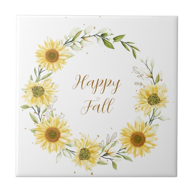 Sunflowers wreath with customizable text kakelplatta (Framsidan)