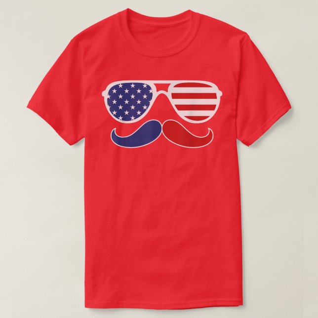 Sunglass American Flagga Mustache 4:e juli Patr T Shirt (Design framsida)