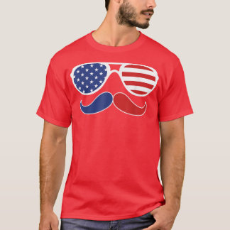 Sunglass American Flagga Mustache 4:e juli Patr T Shirt