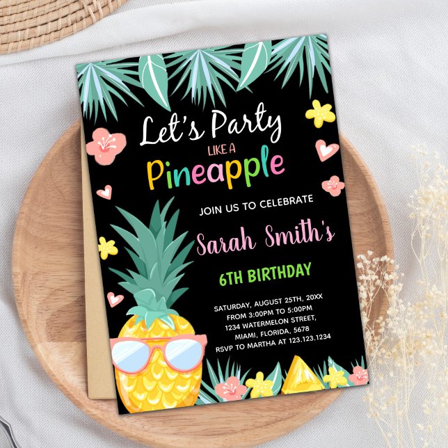 SunGlass Black Pineapple Party Birthday Inbjudningar (SunGlass Black Pineapple Party Birthday Invitation)