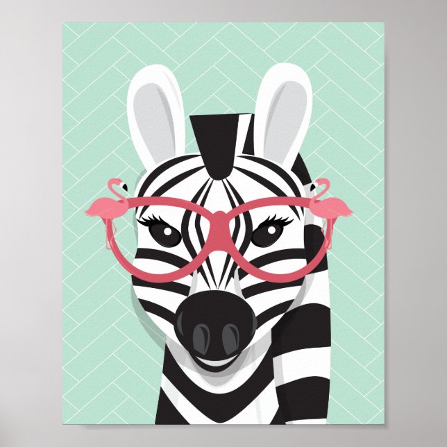 Sunglass Black White Zebra Rosa Flamingo Poster (Framsidan)