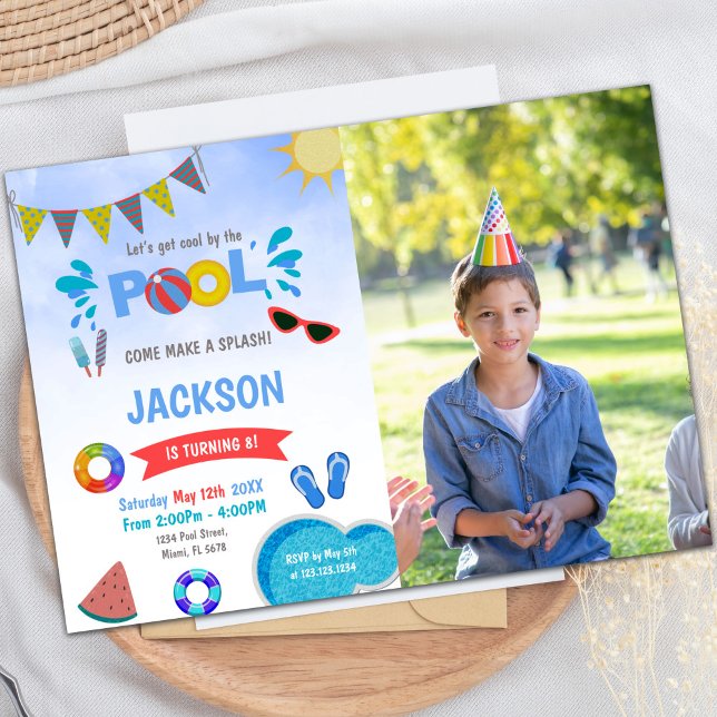 Sunglass Blue Cloud Bassäng Birthday-inbjudan, hac Inbjudningar (Sunglass Blue Cloud Pool Birthday Invitations phot)