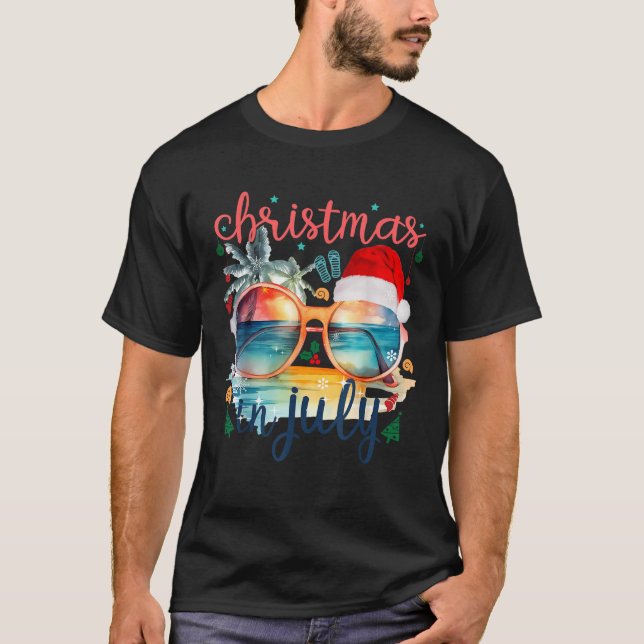 Sunglass Jul i juli Santa Hat Summer Vaca T Shirt (Framsida)