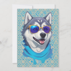 Sunglass-Wearing Husky Hund i Playful Stänk Julkort
