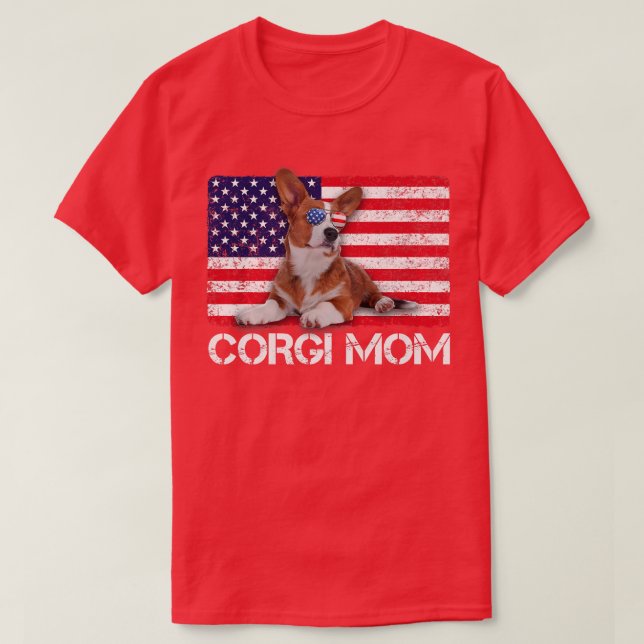 Sunglasses Corgi Mamma Flagga Amerikanska Hund äls T Shirt (Design framsida)