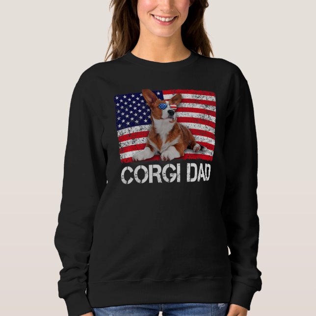 Sunglasses Corgi Pappa Flagga American USA USA Hun T Shirt (Framsida)