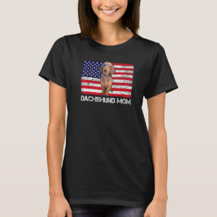 Sunglasses Dachshund Mamma Flagga Amerika USA Hund T Shirt