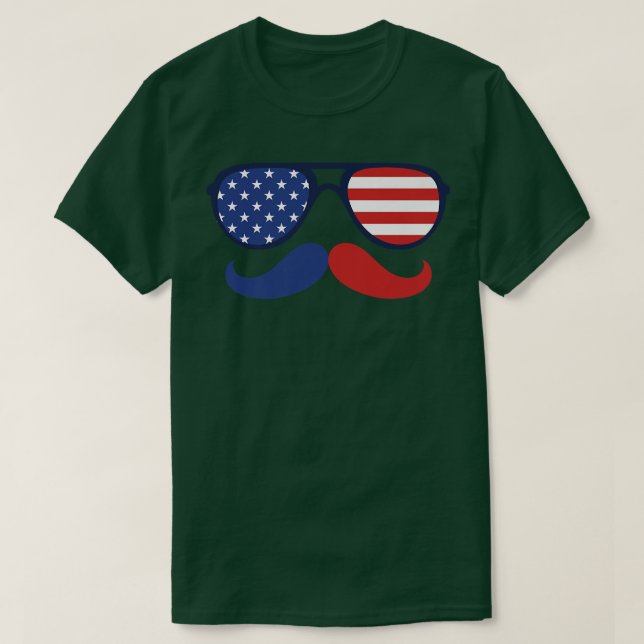 Sunglasses Mustache American Flagga 4:e juli Patr T Shirt (Design framsida)