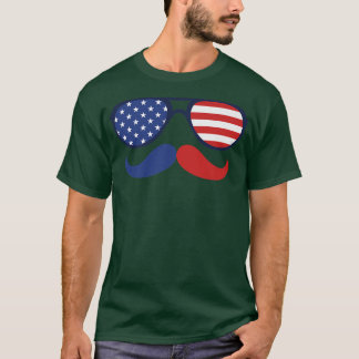 Sunglasses Mustache American Flagga 4:e juli Patr T Shirt